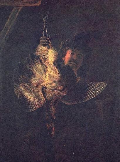 Rembrandt van rijn Selbstportrat mit toter Rohrdommel oil painting image